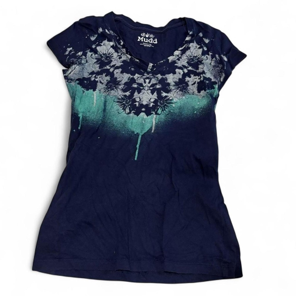 SOLD - Mudd Women's Short Sleeve Top in Navy and Teal